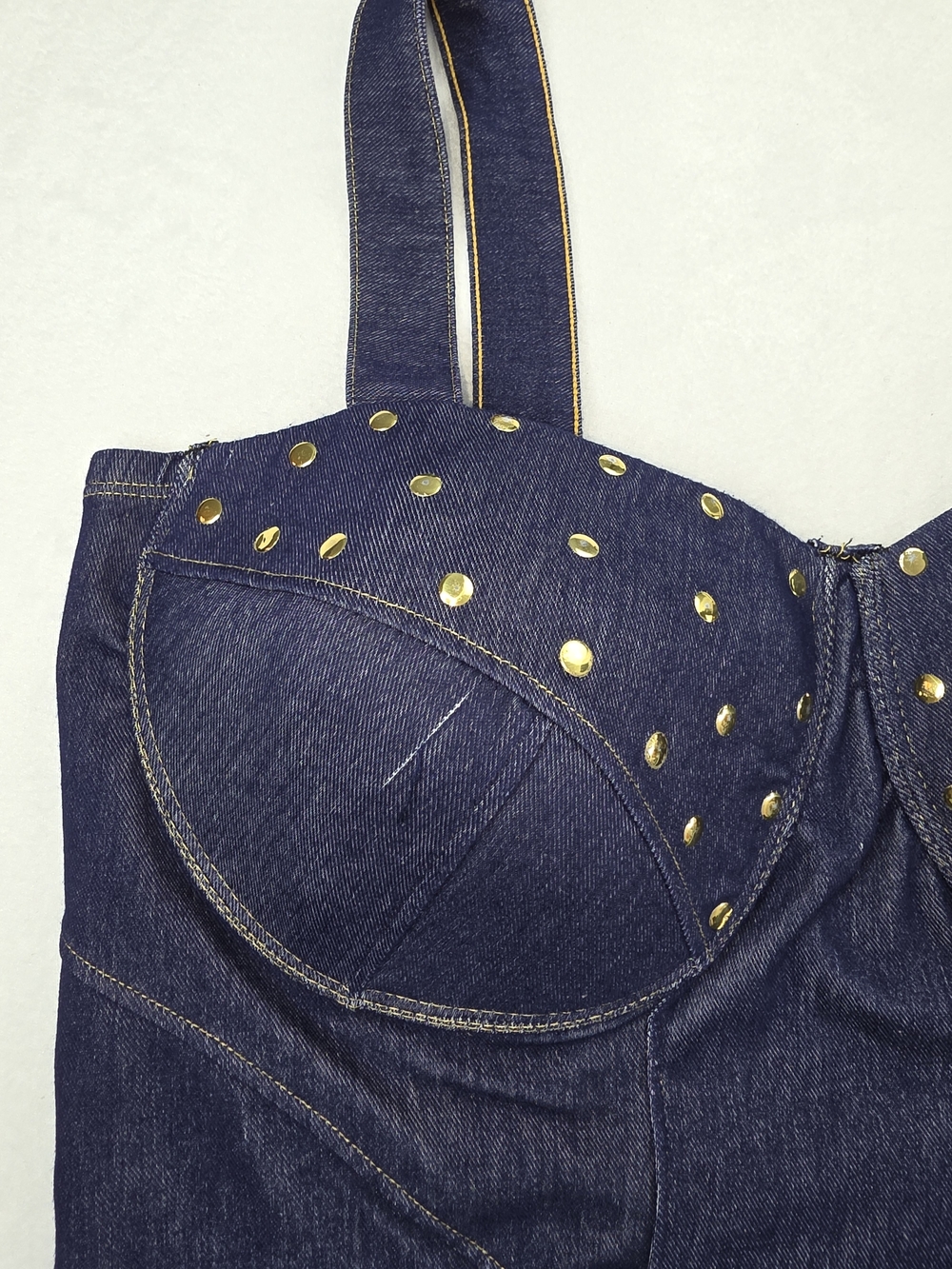Dark Blue 2X Denim Bustier with Stud Detail 3642-CR - Picture 6 of 13